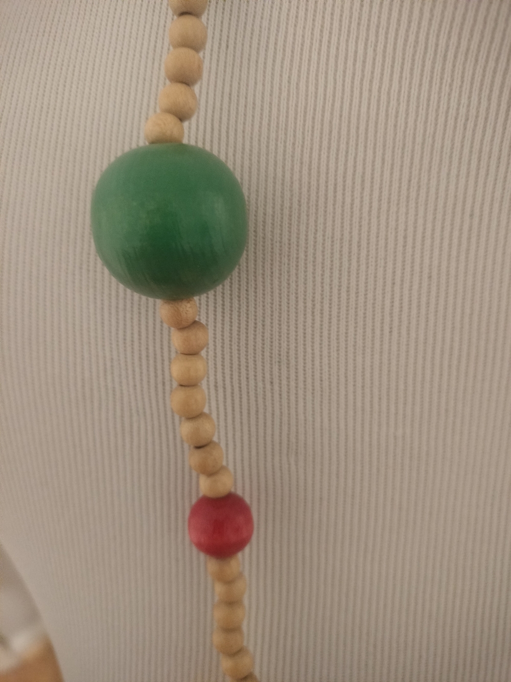 Wood Beaded Necklace with Gold Green and Red Accents-one is "Joans Collectibles"